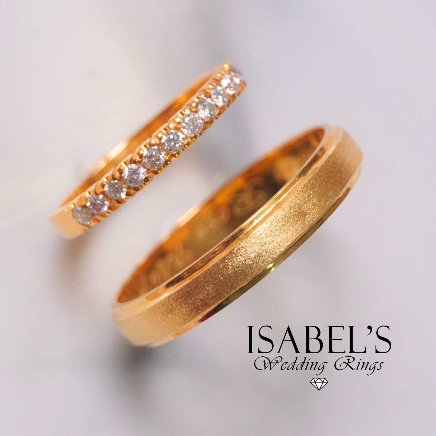 Half Eternity Stones with Classic Matte and Polished Finish Wedding Rings